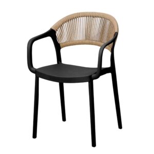 Scaun de grădină în stil cafenea Puro PP – negru și bej, în stil boho
